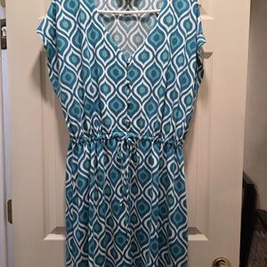 Charlie Paige Teal and White Patterned Dress